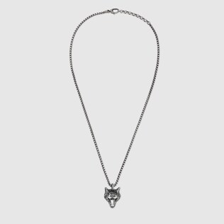 Anger Forest wolf head necklace in silver