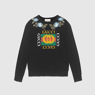 Cotton sweatshirt with Gucci logo and flowers