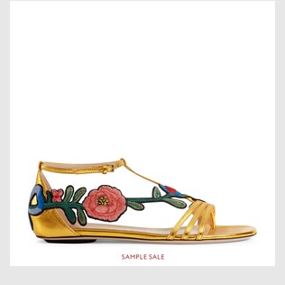 Embroidered metallic leather sandal