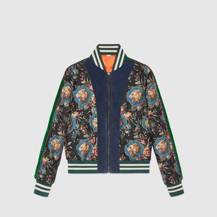 Grotesque Garden print silk bomber jacket