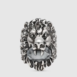 Bague tête de lion avec cristal