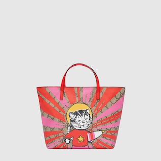 Borsa shopping motivo GG con gatto spaziale