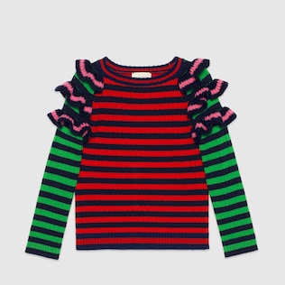 Kinder Pullover aus gestreifter Wolle mit Rüschen