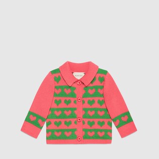 Baby Cardigan aus Wolle mit Herz-Intarsie