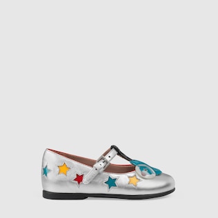 Toddler metallic leather ballet flat with stars