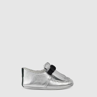 Baby metallic leather fringe loafer