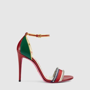 Sandalo in pelle con cristalli