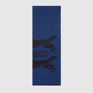 Écharpe en laine avec loup en jacquard