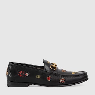 Halbschuh mit Horsebit aus Leder mit Stickerei