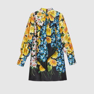 Florage print satin dress with bow