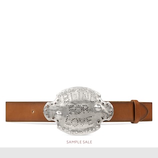 Leather belt with oval buckle
