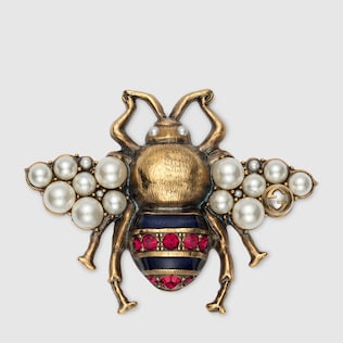 Bee brooch with crystals and pearls
