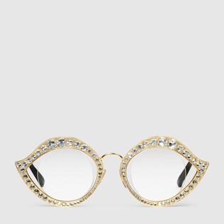 Cat eye metal glasses with crystals