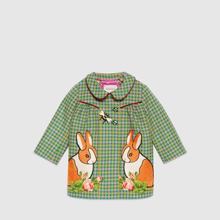 Baby check wool coat with embroidery