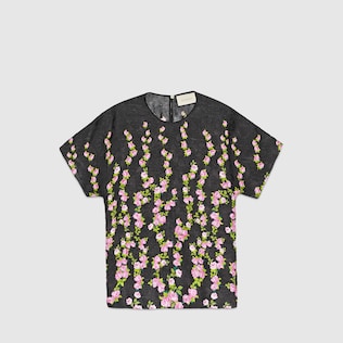 Top de Seda con Estampado de Rosas Trepadoras