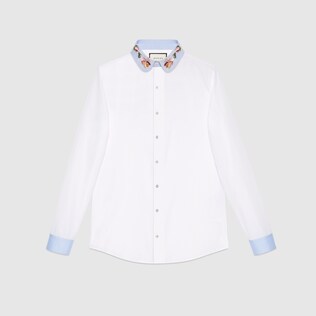 Camicia in popeline con colletto ricamato