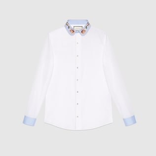 Poplin shirt with embroidered collar