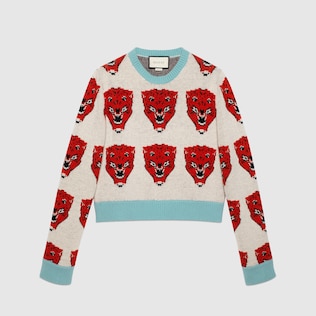 Tiger jacquard wool knitted sweater