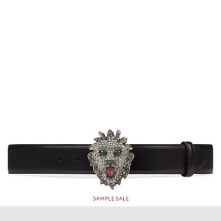 Leather belt with lion head buckle