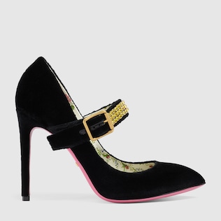 Pumps aus Samt mit Kristallen