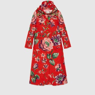 Floral brushed mohair coat