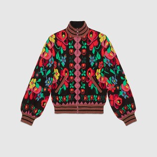 Wool floral jacquard cardigan