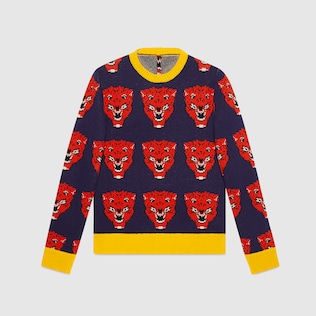 Tiger jacquard wool knitted sweater