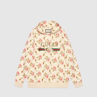 Rose print hooded cotton sweatshirt