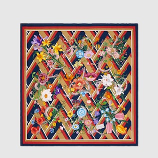 Foulard in seta con stampa Flora Snake chevron