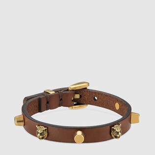 Bracelet en cuir avec têtes de félin