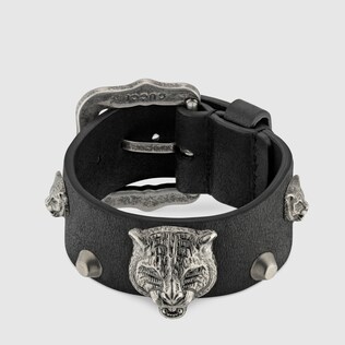 Bracciale in pelle con teste di felino