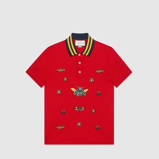 Cotton polo with insect embroideries