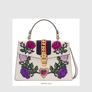 Sylvie embroidered medium top handle bag