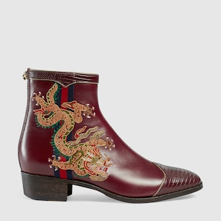 Leather boot with dragon
