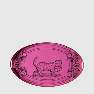 Bandeja de Metal Ovalada con Gato