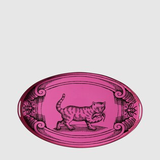 Vassoio ovale in metallo con gatto
