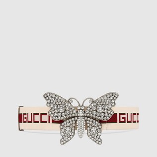 Gucci stripe belt with butterfly