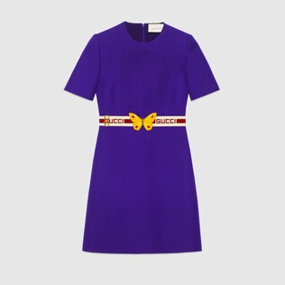 Wool silk pintuck dress with belt