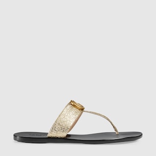 Leather thong sandal with Double G