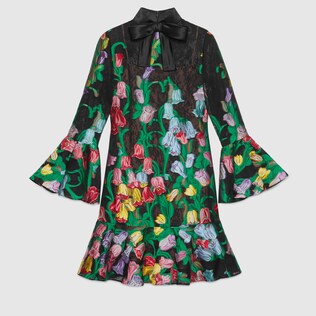 Floral organdy jacquard and lace dress