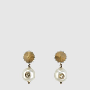 Pendientes con Colgante de Perla con G Entrelazada