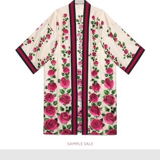 Kimono aus Seide mit Rosengarten-Print