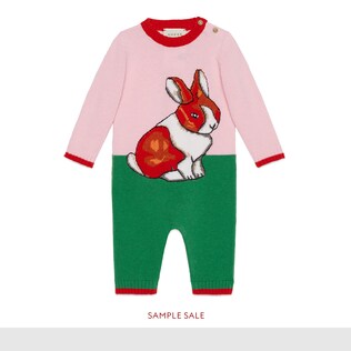 Baby wool sleepsuit with rabbit intarsia