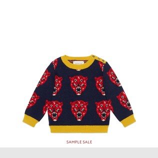 Maglione in lana con motivo tigre jacquard