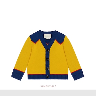 Cárdigan de Bebé de Lana Merina con Intarsia de Vaquero