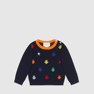 Pull pour bébé en laine mérinos avec jacquard abeilles et étoiles