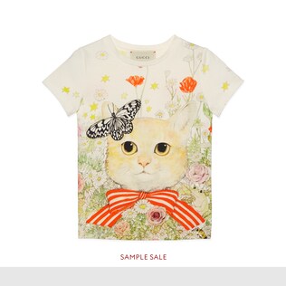 Children's cat and flowers print T-shirt