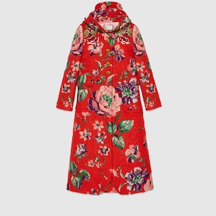 Floral brushed mohair coat