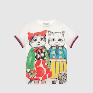 Children's dress with kitten friends print