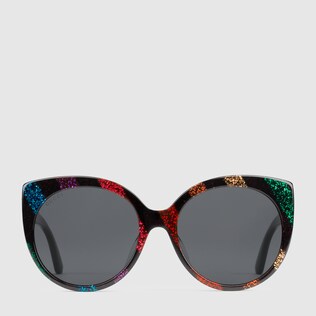 Specialized fit cat eye glitter acetate sunglasses